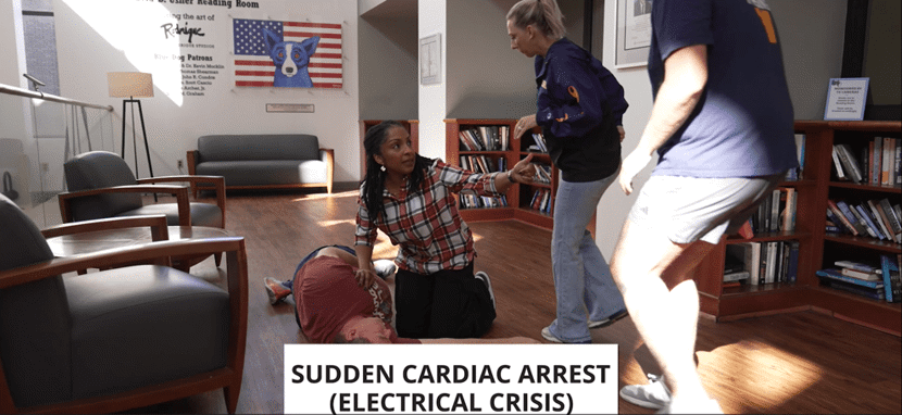What do to in a cardiac emergency: Call. Push. Shock. Thumbnail